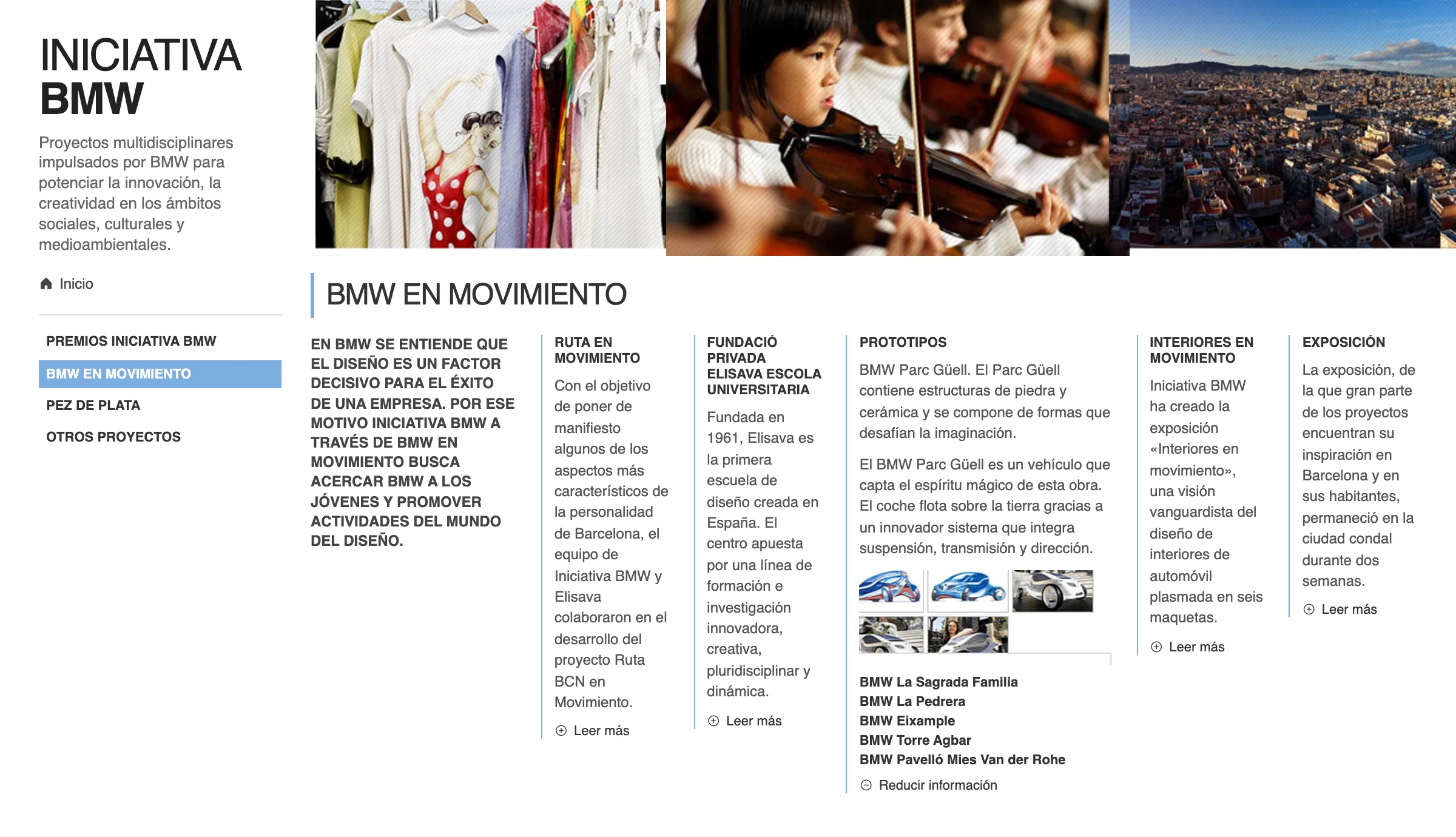 BMW en Movimiento · columnas desplegables