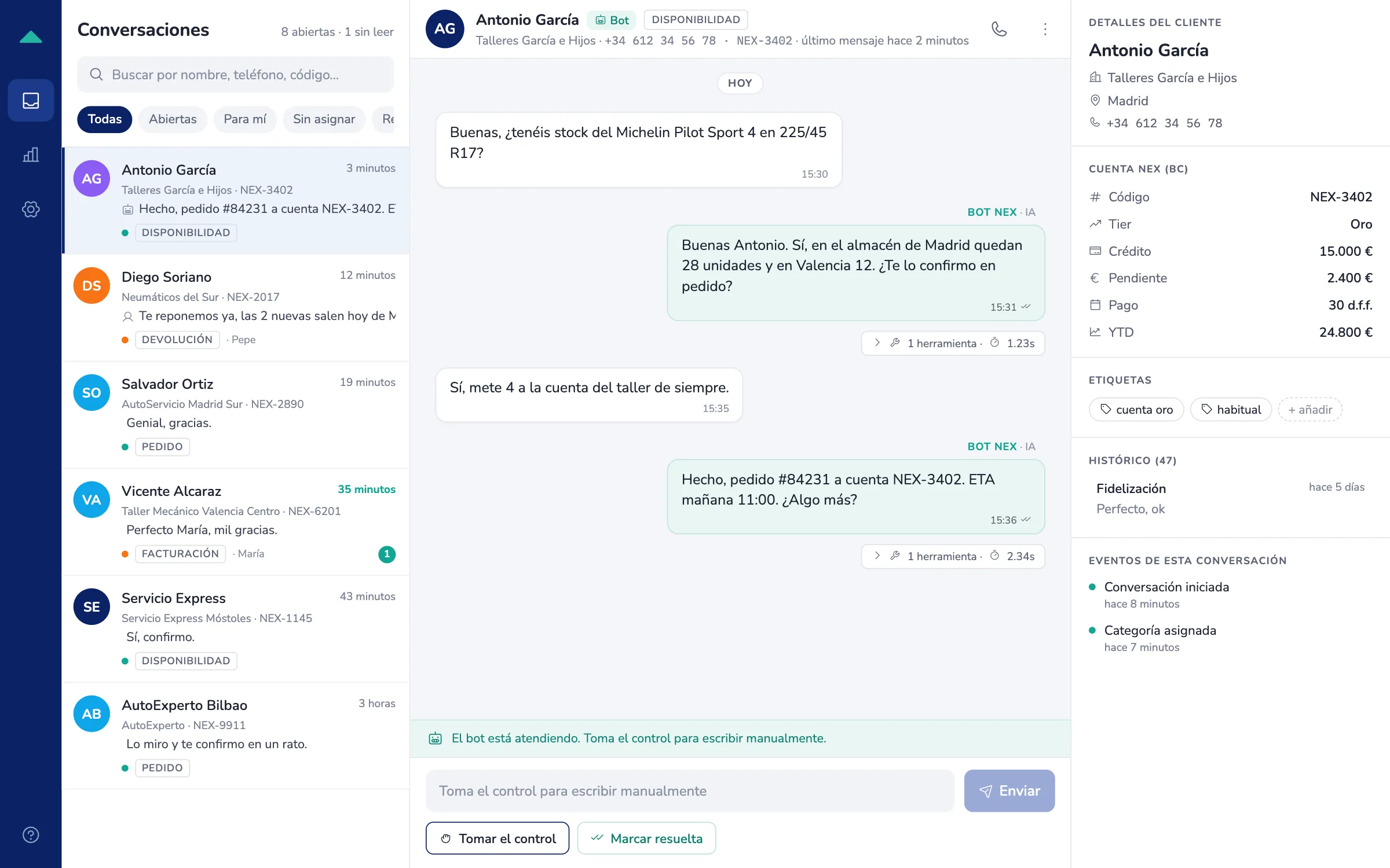 A conversation handled by the bot