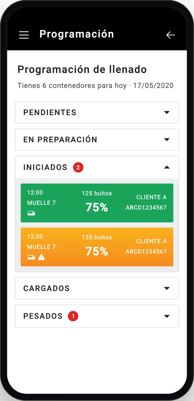 Programación de llenado
